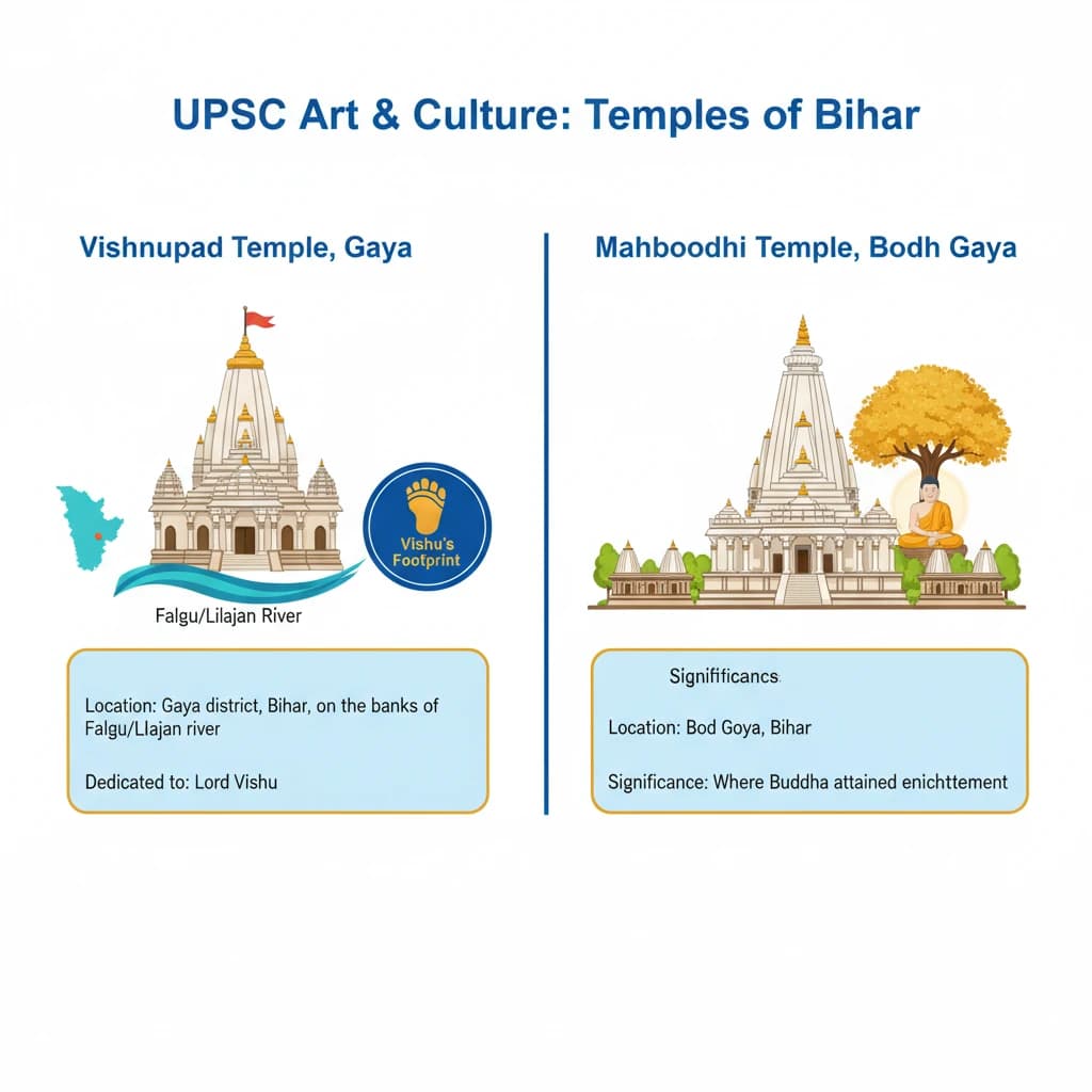 What are the Key Facts About Vishnupad Temple and the Mahabodhi Temple?