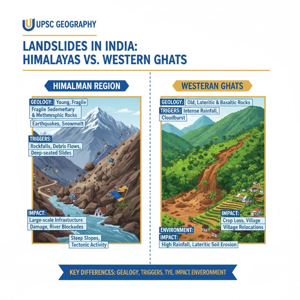 How are Landslides in Himalayan Region Different from Landslides in Western Ghats?