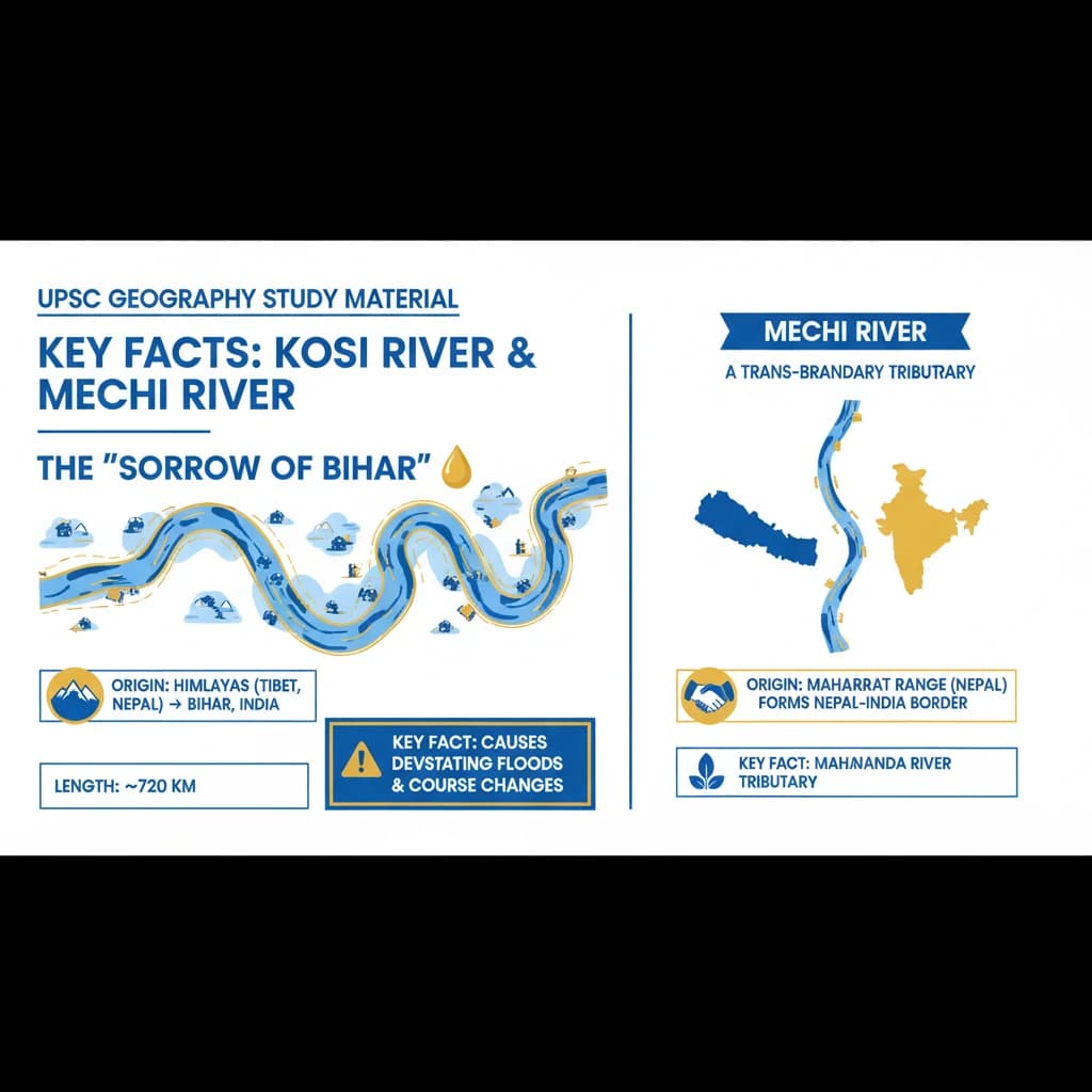 What are the Key Facts About Kosi River and Mechi River?