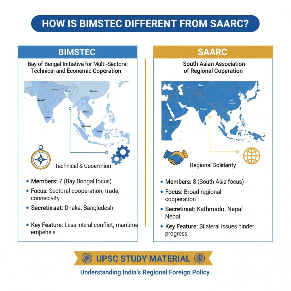 How is BIMSTEC Different from SAARC?