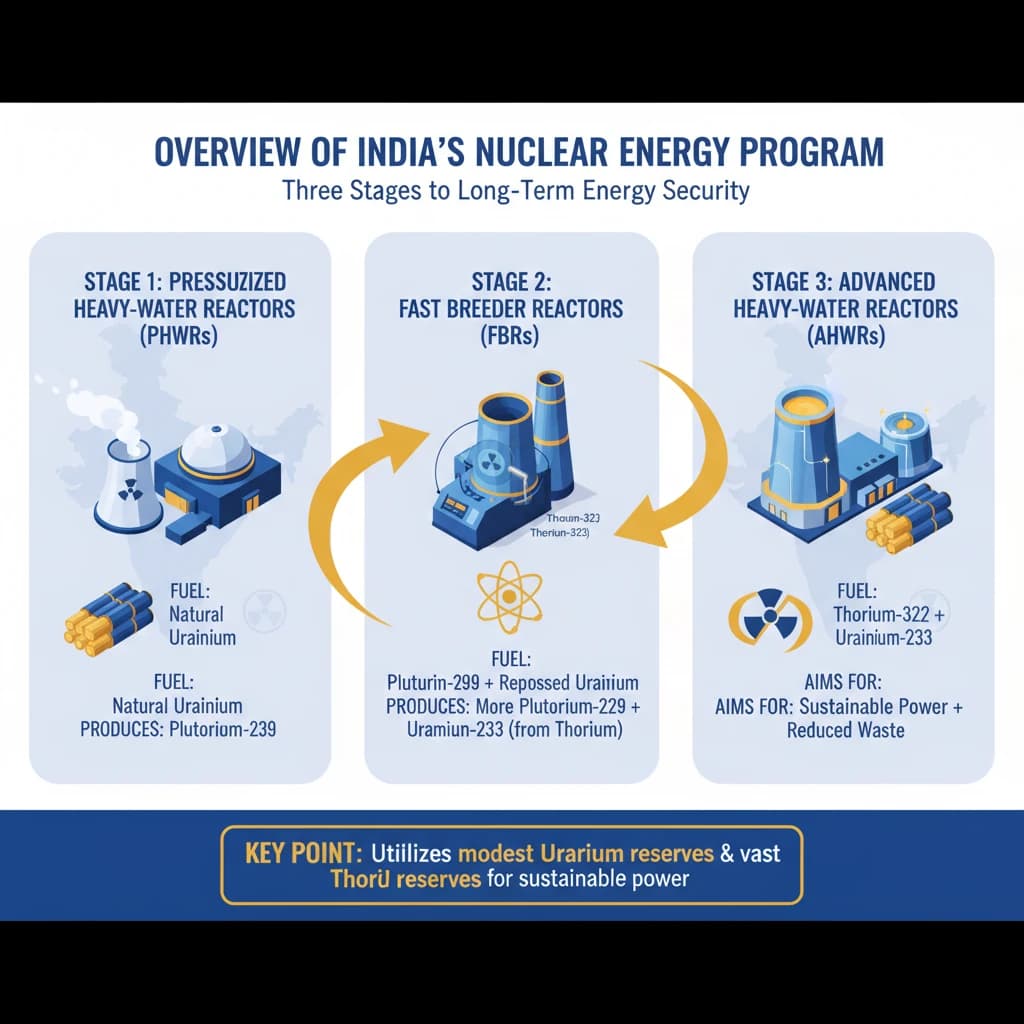 What are the Three stages of India’s Nuclear Energy Program?