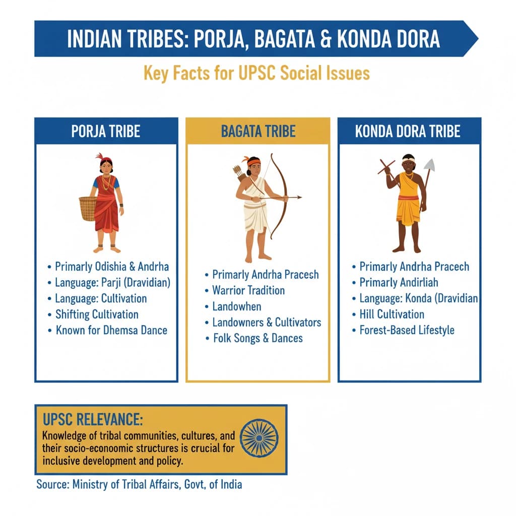 What are the Key Facts About the Porja, Bagata, and Konda Dora tribes?