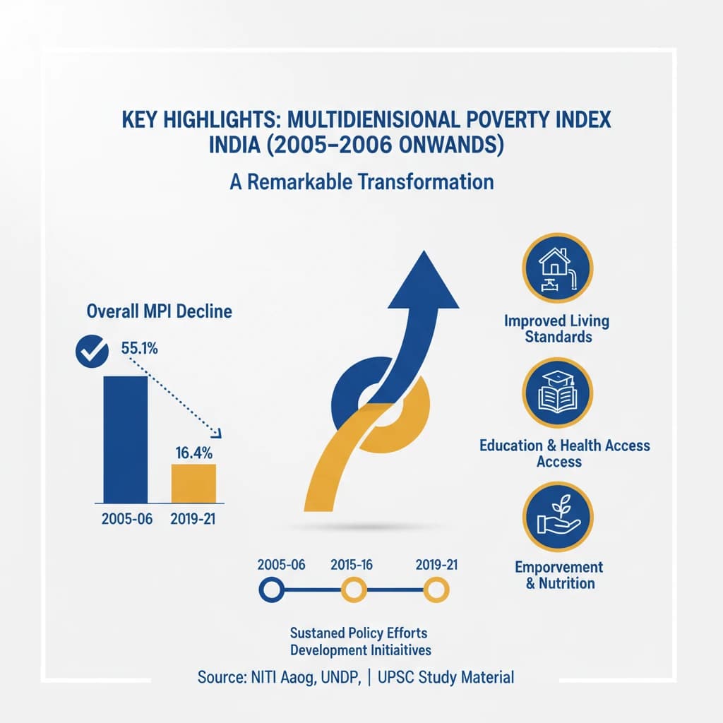 What are the Key Highlights of the Multidimensional Poverty Index in India Since 2005-2006?